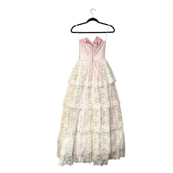 Vintage Flirtations Alfred Angelo Pink Cream Lace Strapless Dress Gloves - Picture 5 of 10